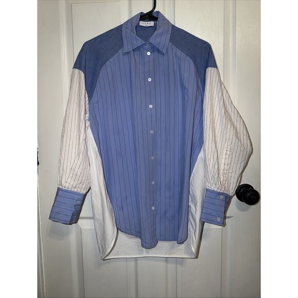 Sandro Paris Striped Patchwork Oversized Long Sleeve Shirt Blouse Top Size 1 S - Picture 2 of 10